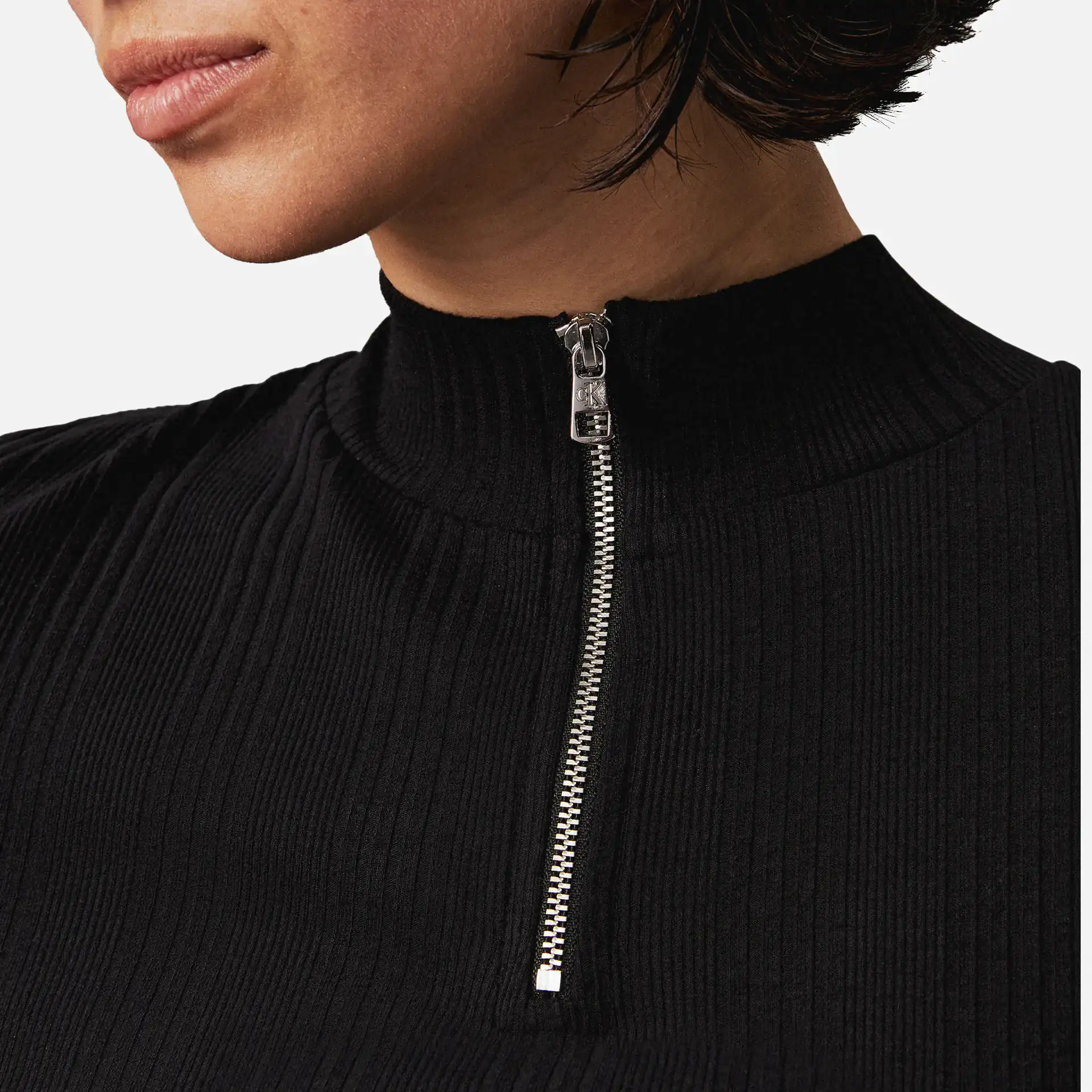 Calvin Klein Jeans Variegated Rib Half Zip Longsleeve Dress Black