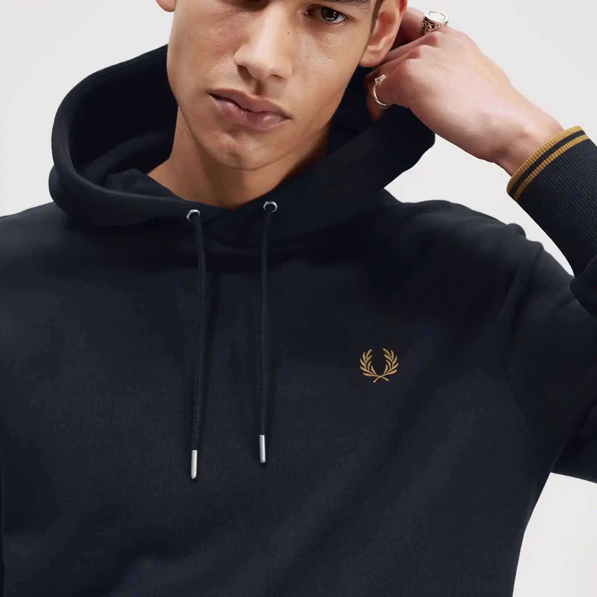 Fred Perry Tipped Hooded Sweatshirt Navy/Dark Caramel