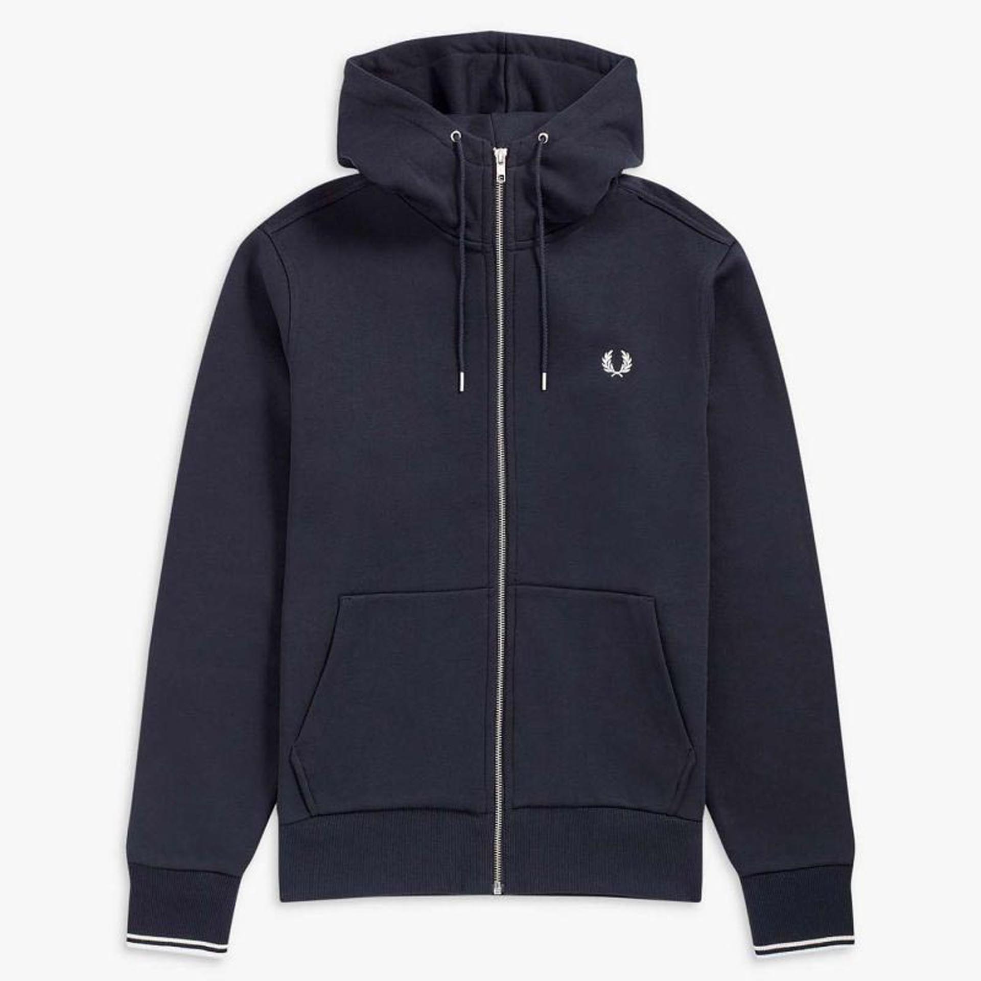 Fred Perry Hooded Zip Through Sweatshirt Navy